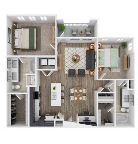 Floor plan for 2 beds, 2 baths, 1104 sqft